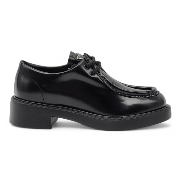 Prada Triangle Logo Lace-Up Shoes - Brushed Leather - Black 35.5 5.5US $1250 - Picture 3 of 9